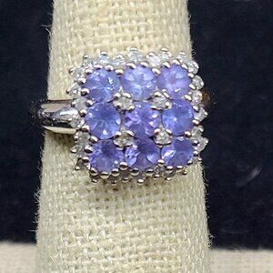 14K white gold, Tanzanite and Diamond Ring Size 6